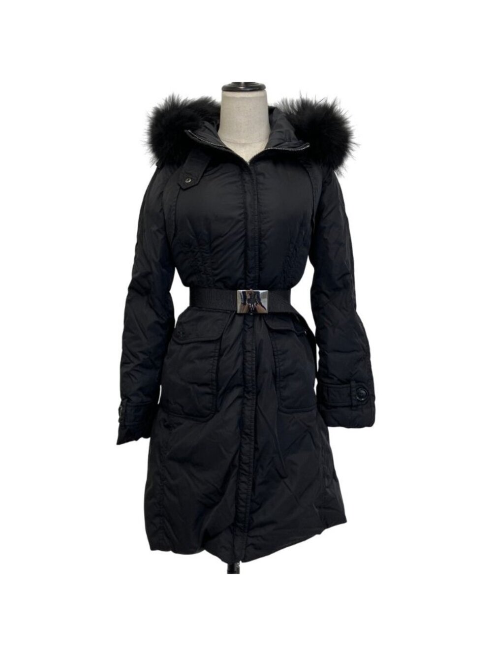Moncler Fur Hood Belted Down Coat Black Second